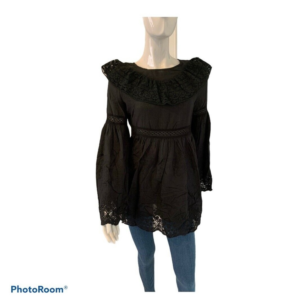 New LUMIE Blouse Romantic Ruffle Black Top XS